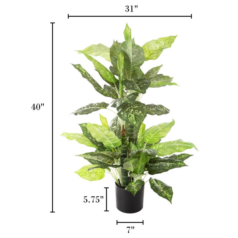 Artificial Dieffenbachia Floor Plant 40Inch Potted Faux Greenery by